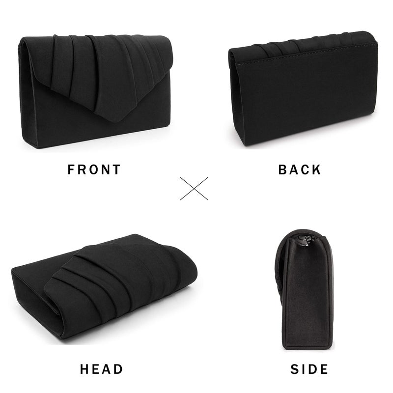 Milisente Clutch Purses For Women Suede Pleated Evening Bag Bridal Evening Clutch Bag (Black) - Image 4